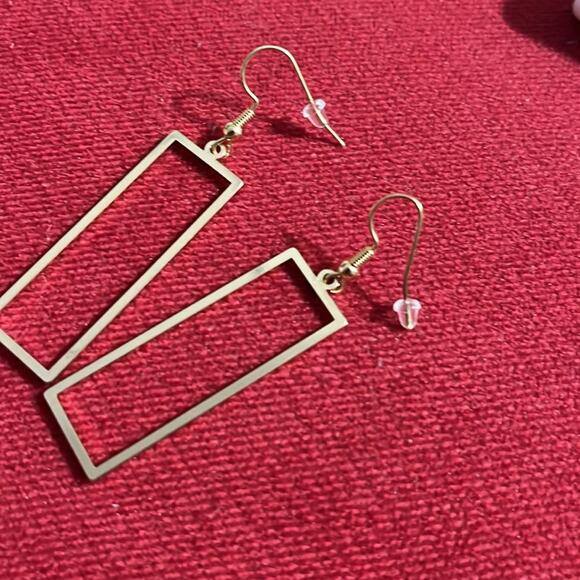SOLD Gold Rectangular Geometric Drop Dangle Earrings - Picture 7 of 7